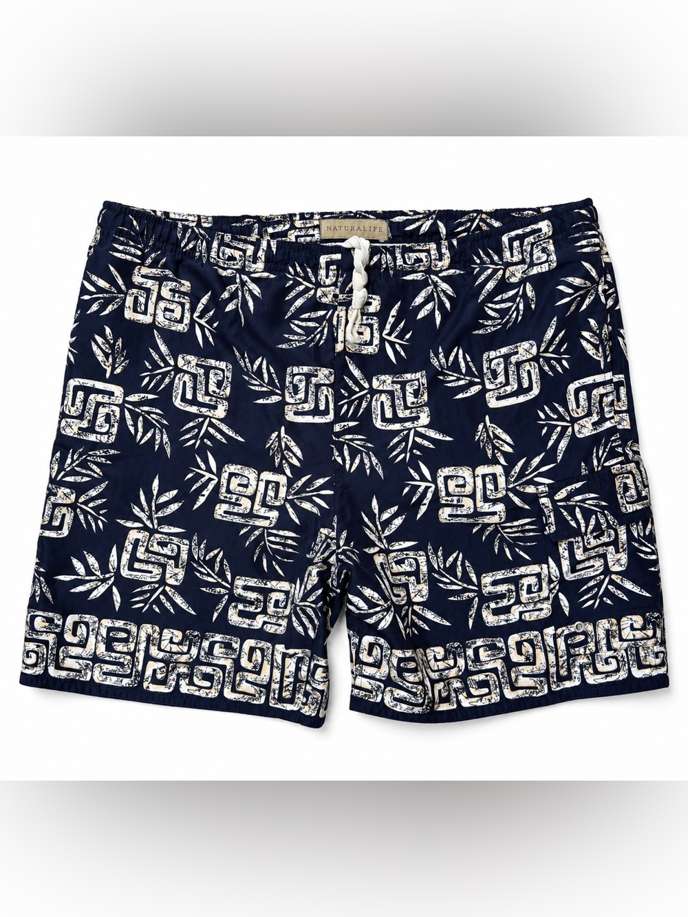 NATURALIFE Navy Blue Geometric Print Swim Trunks Size Medium Beach Hawaiian